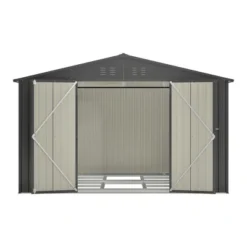 10X8 FT Outdoor Storage Shed, All Weather Metal Sheds With Lockable Doors, Tool Shed For Garden, Patio, Backyard, Lawn, Black -House Furnish World GUEST 003acf0e 11cb 4880 8e24 abcd829e3dd6