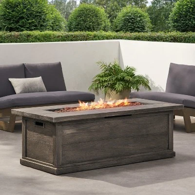 56" Outdoor 50,000 BTU Rectangular MgO Concrete Propane Fire Pit, Grey Wood Pattern (Tank Cover Not Included) 5 56" Outdoor 50,000 BTU Rectangular MgO Concrete Propane Fire Pit, Grey Wood Pattern (Tank Cover Not Included) - Image 5