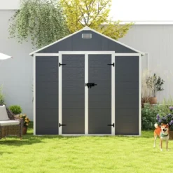 8*8ft Resin Storage Shed, High Quality Pp Material, Strong Structure, Waterproof, Rust And UV Proof, Large Storage Space,12mm Thick Pp Board,Dark Gray -House Furnish World GUEST 0161f4ec 333e 47c1 9e48 2d75f9194979