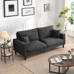 74" High Resilience Three Seater Sofa, Wooden Frame 3 Seat Sofa, Comfy,Modern Polyester Sofa,Living Room Bedroom Apartment,Dark Gray