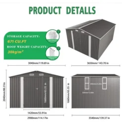 10x12FT Outdoor Storage Shed Large Metal Garden Shed With Double Door Two Window Waterproof Tool Shed For Backyard Patio Lawn Poolside ,Grey -House Furnish World GUEST 03812a49 c9a3 477d a2b2 e9aa4049a970