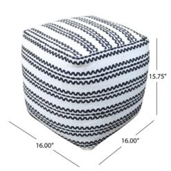 Lani Handcrafted Fabric Pouf, Natural With Black -House Furnish World GUEST 03f32c98 9b07 4f07 9575 9cff65bd0643