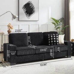 83.86"Polyester Polyester Sofa,Modern Compressed Couch,3-Seater Sofa, Furniture For Living Room,Bedroom,office ,Black -House Furnish World GUEST 04283cc0 de8e 4554 a718 781c09bf42ba