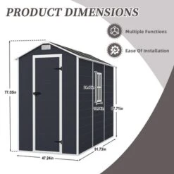 4*8ft Resin Storage Shed, High Quality Pp Material, Strong Structure, Waterproof, Rust And UV Proof, Large Storage Space,HD Window Lighting Dark Gray -House Furnish World GUEST 043f14bc 0f24 4aa5 b557 45d8acdfd051