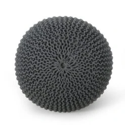 Bordeaux Knitted Cotton Round Pouf, Gray -House Furnish World GUEST 05afa0cb 1725 40a7 960e ab3c2c70ddcf