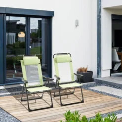 Folding Patio Chairs Set Of 2, Outdoor Deck Chair With Adjustable Sling Back, Camping Chair With Removable Headrest For Garden, Backyard, Lawn, Green -House Furnish World GUEST 05de8385 4805 4bee 9c82 1449bc66e3c1