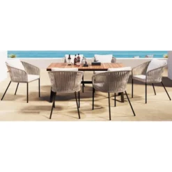 7 Pieces Patio Dining Set, All-Weather Outdoor Furniture Set With Dining Table And Chairs, Metal Frame, For For Garden, Backyard, Beige -House Furnish World GUEST 06c7ce5c 738a 46b5 ba77 5c3cc52a0749