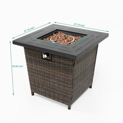 28" Propane Gas Fire Pit Table, 50000 BTU Square Steel Fire Pit With Beautiful Wicker Base For Outside Patio Deck Garden Backyard-Black 10 28" Propane Gas Fire Pit Table, 50000 BTU Square Steel Fire Pit With Beautiful Wicker Base For Outside Patio Deck Garden Backyard-Black - Image 10