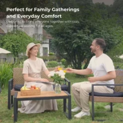 4-Piece Patio Furniture Set Outdoor Balcony Porch Garden Backyard Lawn Furniture Acacia Wood Table Top, Morden Black And Light Brown -House Furnish World GUEST 08804e76 5de4 4183 8afd edd3fc899aa1