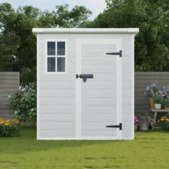 6x6 FT Outdoor Resin Storage Shed , Waterproof,with Floor & Window & Lockable Doors And Vents, Tool Shed For Bike,Garden,All Weather Use, Light Grey -House Furnish World GUEST 0883ab7b 3e76 49af 91ca 653563ddbb67