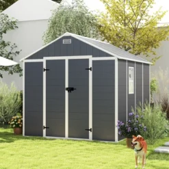 8*8ft Resin Storage Shed, High Quality Pp Material, Strong Structure, Waterproof, Rust And UV Proof, Large Storage Space,12mm Thick Pp Board,Dark Gray -House Furnish World GUEST 090fc5ad 8440 45fc 8672 d6d89a925c90