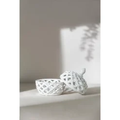 D8x9.5in White Ceramic Lidded Jar With Lattice Design -House Furnish World GUEST 091ab705 19b8 4b64 8d81 fb3a7cccfe0f