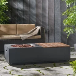 Outdoor 50,000 BTU Lightweight Concrete Rectangular Fire Pit Table With Storage, Dark Gray And Natural Brown (Tank Cover Not Included) 19 Outdoor 50,000 BTU Lightweight Concrete Rectangular Fire Pit Table With Storage, Dark Gray And Natural Brown (Tank Cover Not Included) -House Furnish World GUEST 09a4b9ca 5b42 4cae a3e9 3f8dca4dfdb9