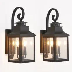 Soscooter 23"-2-Pack Outdoor Wall Lantern Light ¨C Vintage Black Metal Sconce With Clear Seeded Glass For Porch, Patio, And Garden (Bulb Not Included) -House Furnish World GUEST 09fb9fa1 b6d6 47f6 8dcd ee04d1991f39