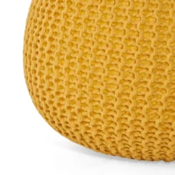 Bordeaux Knitted Cotton Round Pouf, Yellow -House Furnish World GUEST 0a30012f 768b 4fab 829e 4737bfeae1b9