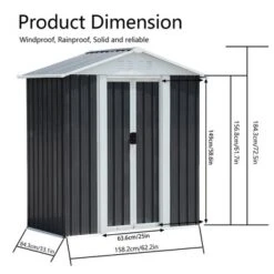 5X3 Feet Dark Grey Outdoor Storage Shed With Aluminum Alloy Frame (old SKU W2794P195736)