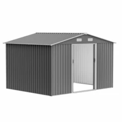 10X8 FT Outdoor Storage Shed, Metal Foundation & Lockable Doors, Tool Shed For Garden, Patio, Backyard, Lawn, Grey -House Furnish World GUEST 0b3b63b8 c877 4963 a2fe 5e3b9009f02d