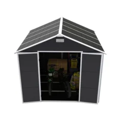 8*8ft Resin Storage Shed, High Quality Pp Material, Strong Structure, Waterproof, Rust And UV Proof, Large Storage Space,12mm Thick Pp Board,Dark Gray -House Furnish World GUEST 0b98ff17 ed7f 47c3 9a29 0dc50862252d