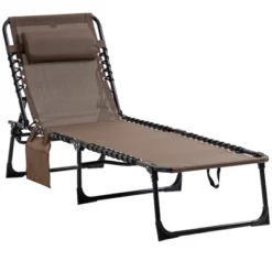 Outsunny Reclining Chaise Lounge Chair, Portable Sun Lounger, Folding Camping Cot, With Adjustable Backrest And Removable Pillow, For Garden,Brown -House Furnish World GUEST 0bc5bb2b 0c70 43b9 a4bd 0d1d187791f2
