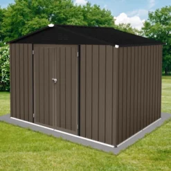 Metal Garden Sheds 8ft¡Á6ft Outdoor Storage Sheds Brown + Black -House Furnish World GUEST 0be7253b 9ed1 43c1 93c0 d970e3bb8f0a