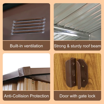 8ft X 10ft Outdoor Metal Storage Shed With Metal Foundation,Coffee 8 8ft X 10ft Outdoor Metal Storage Shed With Metal Foundation,Coffee - Image 8