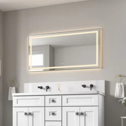 55 X 28 Inch LED Bathroom Mirror With Front And Backlight, Wall Mounted Vanity Mirror With Aluminum Frame,Anti-Fog,Memory, 3 Colors, Stepless Dimmable