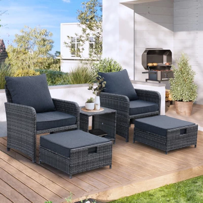 5 Pieces Wicker Patio Furniture Set Outdoor Patio Chairs With Ottomans Conversation Furniture With Coffetable For Poolside Garden Balcony 1 5 Pieces Wicker Patio Furniture Set Outdoor Patio Chairs With Ottomans Conversation Furniture With Coffetable For Poolside Garden Balcony