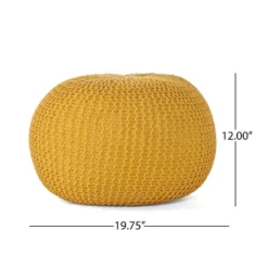 Bordeaux Knitted Cotton Round Pouf, Yellow -House Furnish World GUEST 0f9108f5 efaf 4607 81b7 b00849d36030