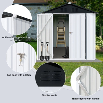 Outdoor Storage Sheds 6FTx4FT Apex Roof White+Black 2 Outdoor Storage Sheds 6FTx4FT Apex Roof White+Black - Image 2