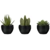 Artificial Plant, 6" Tall, Succulent, Indoor, Faux, Fake, Table, Greenery, Potted, Set Of 3, Decorative, Green Plants, Black Pots