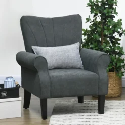 Polyester Accent Chair, Mid-Century Modern Armchair With Wood Legs, Soft & Padded, Rolled Arms, Polyester Single Sofa Side Chair For Living Room -House Furnish World GUEST 1275cf34 f5af 4aab b790 bca29576e5f8