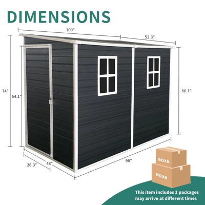 8x4ft Outdoor Resin Garden Shed With Floor And 2 Windows,Patio Outdoor Storage Shed With Lockable Door For Garden Tools, Bicycles, Trash Cans, Black 6 8x4ft Outdoor Resin Garden Shed With Floor And 2 Windows,Patio Outdoor Storage Shed With Lockable Door For Garden Tools, Bicycles, Trash Cans, Black - Image 6