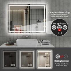 48in*36in LED Bathroom Mirror,Front-Lit And Back-Lit, Stepless Dimmable, 3 Colors CRI90+, Brightness Memory,Shatter-Proof,Anti-fog LED Vanity Mirror -House Furnish World GUEST 130964bf 3231 4d9a 8efd 9d0bb861fd0d