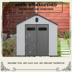 XWT013-1 8*10ft Resin Plastic Storage Shed For Backyard Garden Big Spire Tool Storage -House Furnish World GUEST 13eb5c7c 94db 4696 b01c ef686802e154