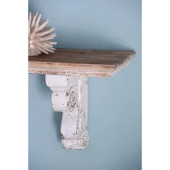 13.8x9.1x11.4" Distressed Brown And White Wooden Wall Shelf With Corbel Design -House Furnish World GUEST 150fd0c1 482b 44a6 8079 e341eaa8455a
