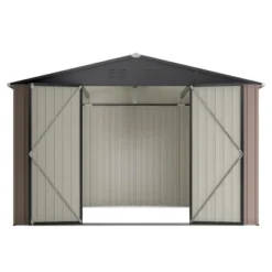 10' X 10' Metal Storage Shed For Ourdoor, Steel Yard Shed With Design Of Lockable Doors, Utility And Tool Storage For Garden, Backyard,Outside Use -House Furnish World GUEST 15d2a995 b5f4 4db7 8818 70e20c406ad7