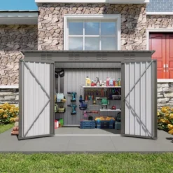 4 X 9 FT Outdoor Storage Shed, Metal Garden Shed Tool House With Sloping Roof,6 Vents And 2 Swing Doors For Backyard, Garden,Patio, Garage, Lawn, Gray -House Furnish World GUEST 161cfbcc 4e56 4ea4 8e40 1cfb1149793f