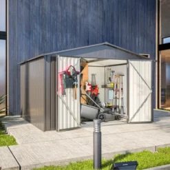 10X8 FT Outdoor Storage Shed, All Weather Metal Sheds With Lockable Doors, Tool Shed For Garden, Patio, Backyard, Lawn, Black -House Furnish World GUEST 1749ebf9 8950 4f43 8ed5 292bc71792c0