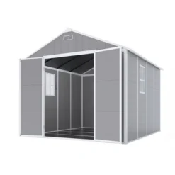 8*8ft Resin Storage Shed, High Quality Pp Material, Strong Structure, Waterproof, Rust And UV Proof, Large Storage Space, HD Window Lighting -House Furnish World GUEST 177887ab c39c 4de7 a5f9 79f8857538da