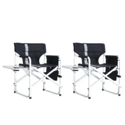 2-piece Padded Folding Outdoor Chair With Side Table And Storage Pockets,Lightweight Oversized Directors Chair For Indoor, Outdoor Camping, Black/Grey