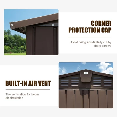 Backyard Storage Shed 11' X 12.5' With Galvanized Steel Frame & Windows, Outdoor Garden Shed Metal Storage Room With Lockable Door For Patio(Brown) 3 Backyard Storage Shed 11' X 12.5' With Galvanized Steel Frame & Windows, Outdoor Garden Shed Metal Storage Room With Lockable Door For Patio(Brown) - Image 3