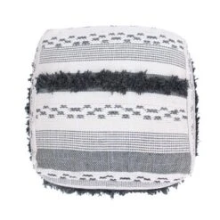 Karim Faux Yarn Large Pouf, Ivory Grey -House Furnish World GUEST 1819c566 0e11 4f6d a563 fd3b3e874284