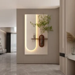 Adjustable 3-Color LED Sandstone Wall Decor With Simulated Green Plants,3D Art Sculpture, Glass Vase & Rabbit Statue, Remote Control Light Strips -House Furnish World GUEST 185ddcaf 6ee1 44b2 a8cf 5c5c44907f93