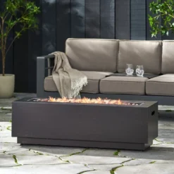 40" Outdoor 50,000 BTU Rectangular Iron Propane Fire Pit, Dark Grey (Tank Cover Not Included) -House Furnish World GUEST 18b679e1 e31f 4f20 93b5 c879f1355da4