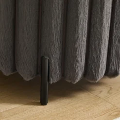 22.05"Wide Upholstered Round Pouf Ottoman Foot Rest With Black Metal Legs,Faux Fur Footstool For Living Room Bedroom Entryway. Charcoal -House Furnish World GUEST 19356bf9 523f 4e98 8c9c 2fa1d2a5ba0d