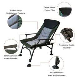 Camping Lounge Chair, Portable Folding Reclining Camping Chair With Adjustable Backrest For Indoor And Outdoor Camping Hiking Fishing,Green+black+grey -House Furnish World GUEST 1bae4de5 fd1f 47b7 b032 60983d7779ee