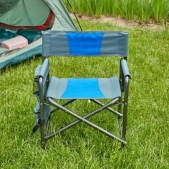 1-piece Padded Folding Outdoor Chair With Storage Pockets,Lightweight Oversized Directors Chair For Outdoor Camping, Picnics And Fishing,Blue/Grey -House Furnish World GUEST 1c39f065 1f68 4e0c b876 f43084cea418