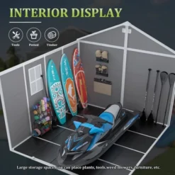 8*8ft Resin Storage Shed, High Quality Pp Material, Strong Structure, Waterproof, Rust And UV Proof, Large Storage Space, HD Window Lighting -House Furnish World GUEST 1ca16ca5 cb77 41c0 ae01 5d7b80af9da1