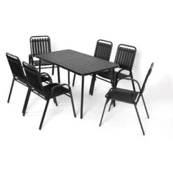 7 Pieces Patio Dining Set, Plastic Chair And Steel Table Outdoor Set, Plastic Chairs And Table Set For Garden Patio, Black -House Furnish World GUEST 1d81bba2 29d0 4134 a168 96b86e4db015