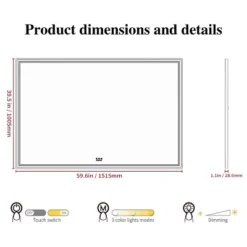 60x40 Inch Oversized LED Bathroom Mirror Wall Mounted Mirror With 3 Color Modes Aluminum Frame Large Wall Mirror For Bathroom -House Furnish World GUEST 1e05f528 1a10 4d22 bc76 b25a584e478e